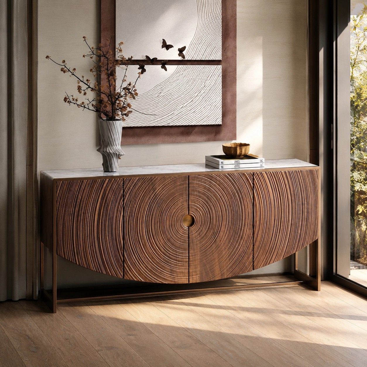 Mid‑Century Carved Tree‑Ring Sideboard lifestyle 3