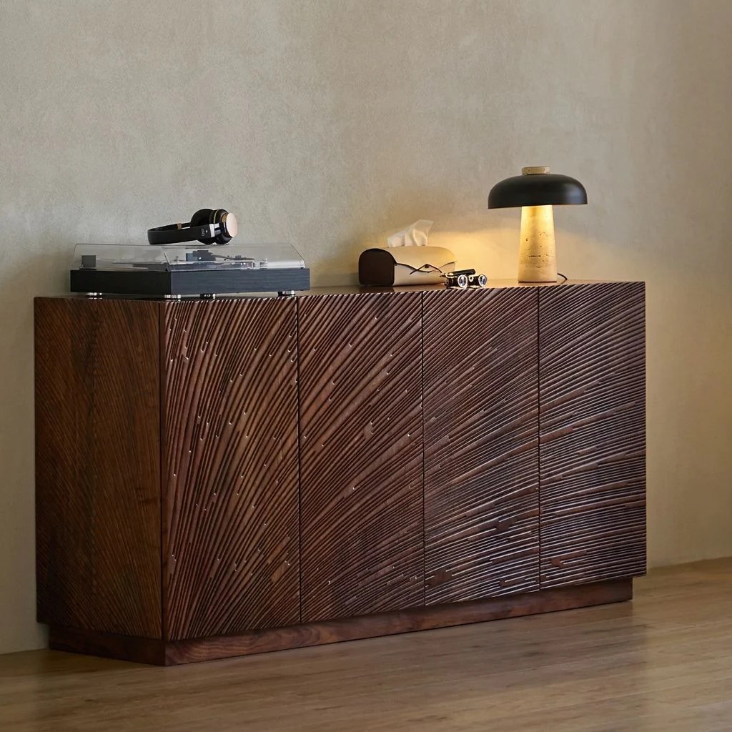 Artistic Carved Solid Walnut Sideboard lifestyle 3