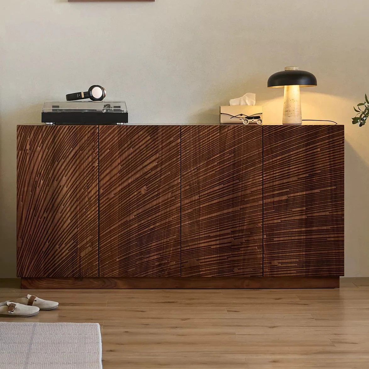 Artistic Carved Solid Walnut Sideboard lifestyle 2