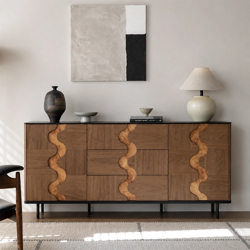 Wood Sideboard, Burl Veneer Accents lifestyle 2