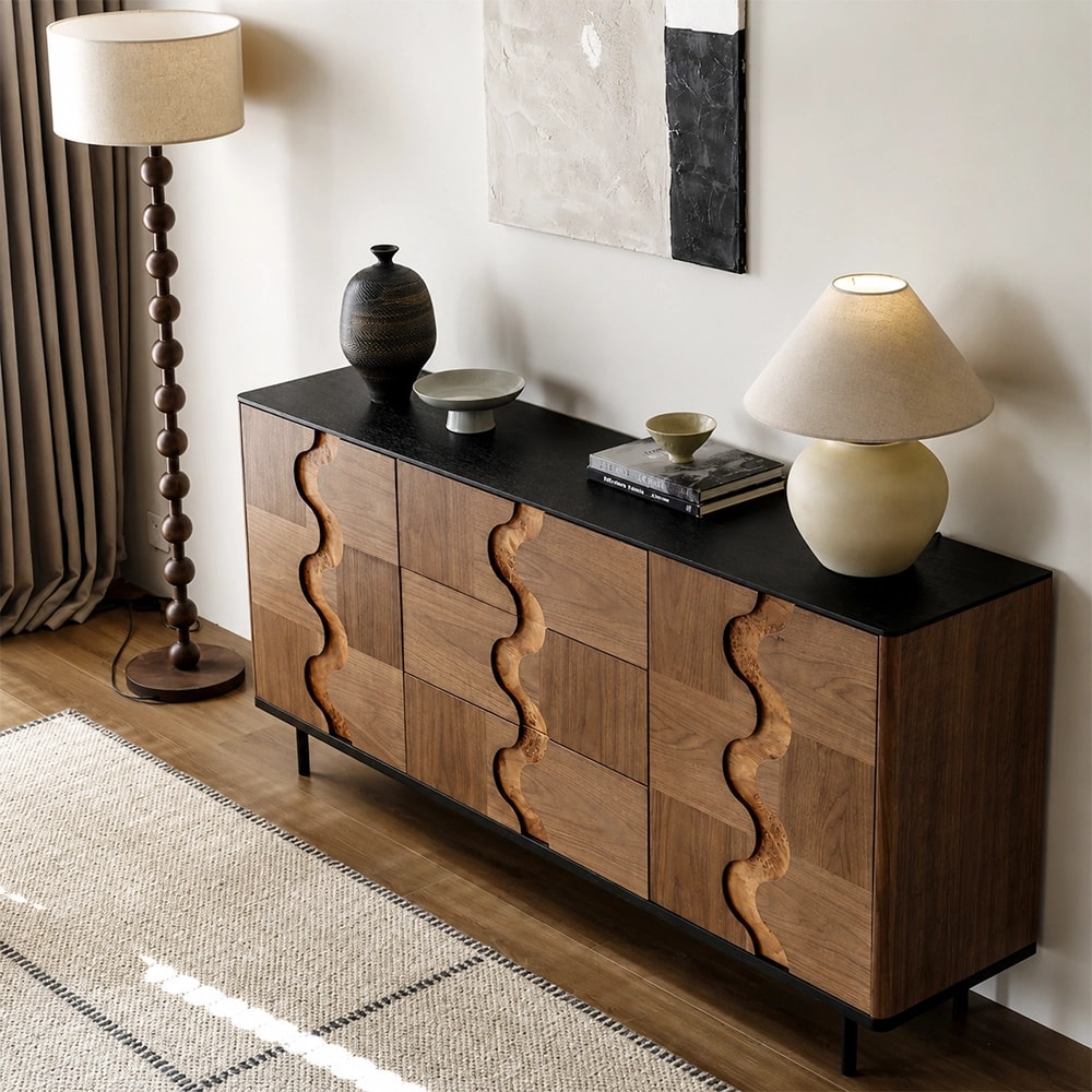Wood Sideboard, Burl Veneer Accents lifestyle 3
