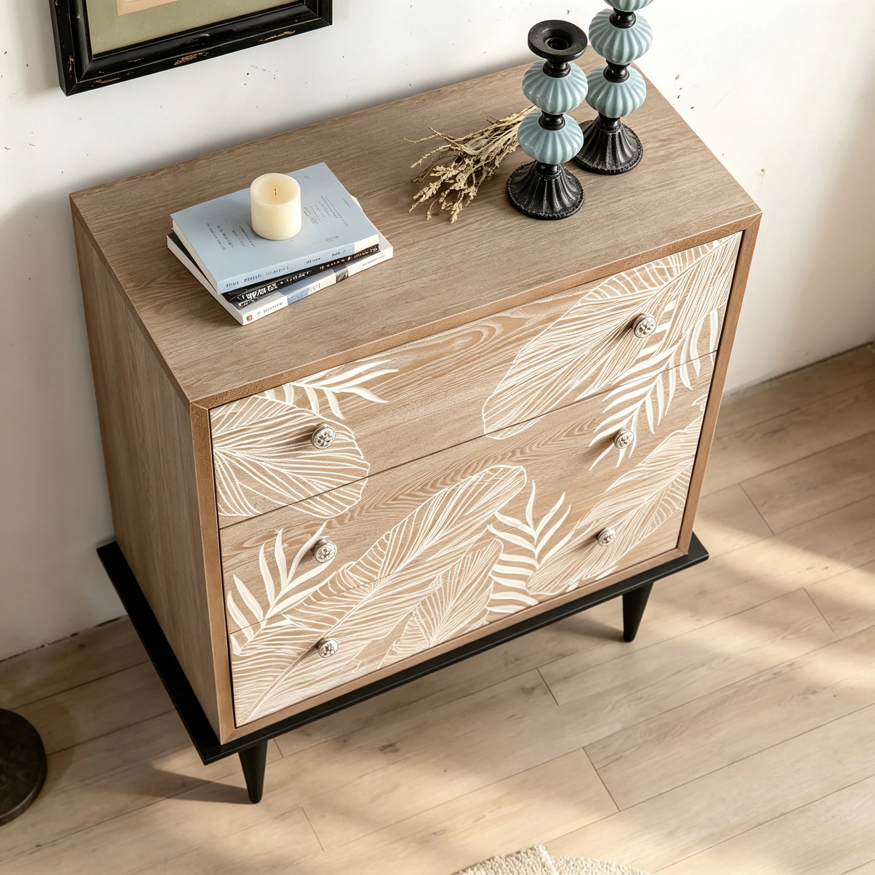 Contemporary MDF Nightstand with Drawers and Doors lifestyle 3