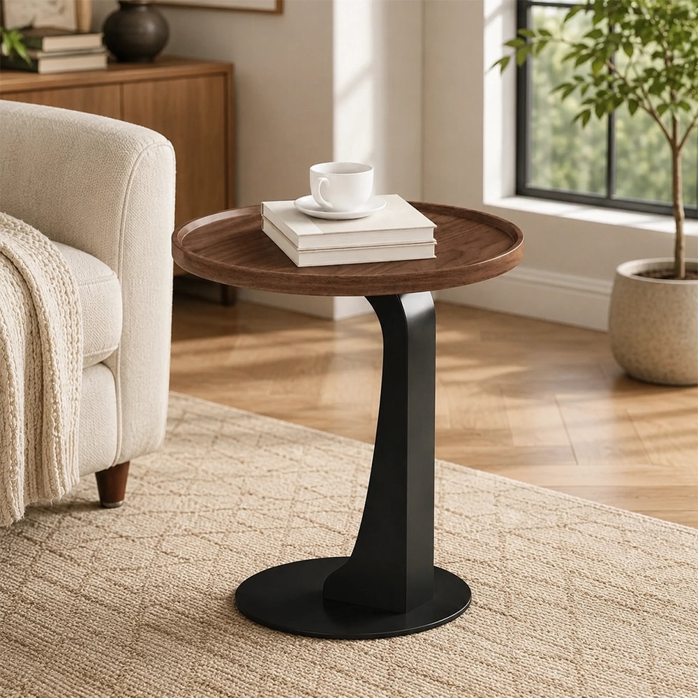 Walnut & Steel Round Side Table lifestyle 3