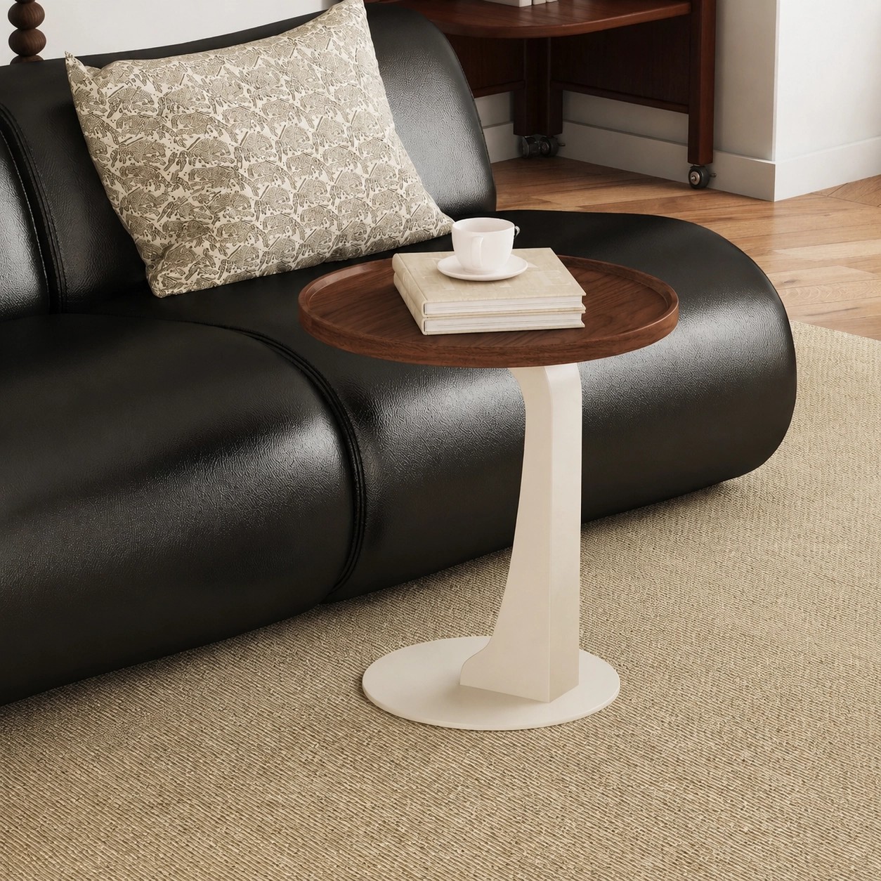 Walnut & Steel Round Side Table lifestyle 1