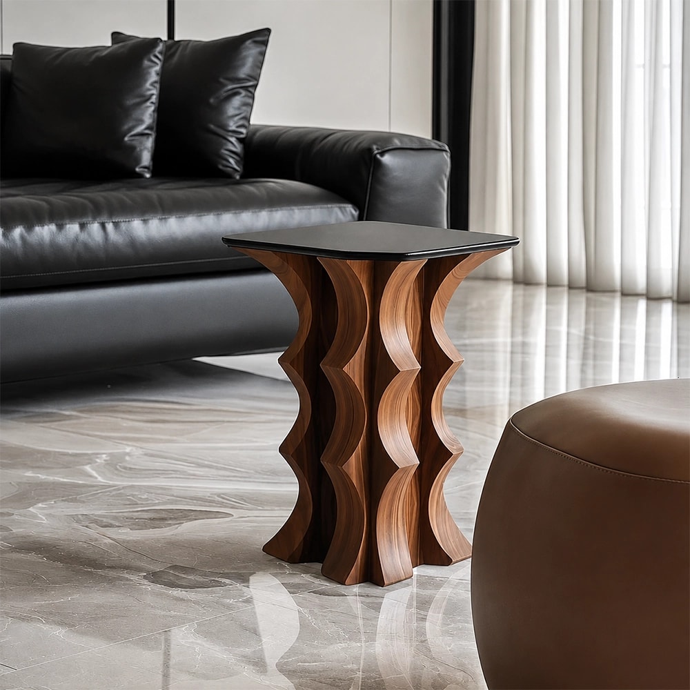 Solid Wood Sculptural Side Table lifestyle 1