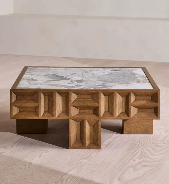 Wabi-Sabi Marble & Wood Coffee Table lifestyle 1