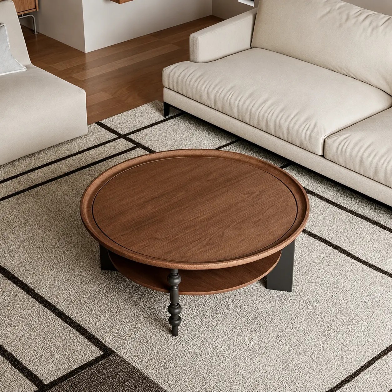 Mid-Century Solid Wood Round Coffee Table lifestyle 1
