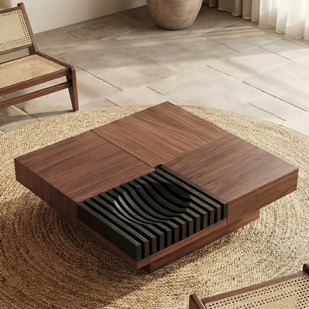 Mid-Century Solid Wood Coffee Table lifestyle 1