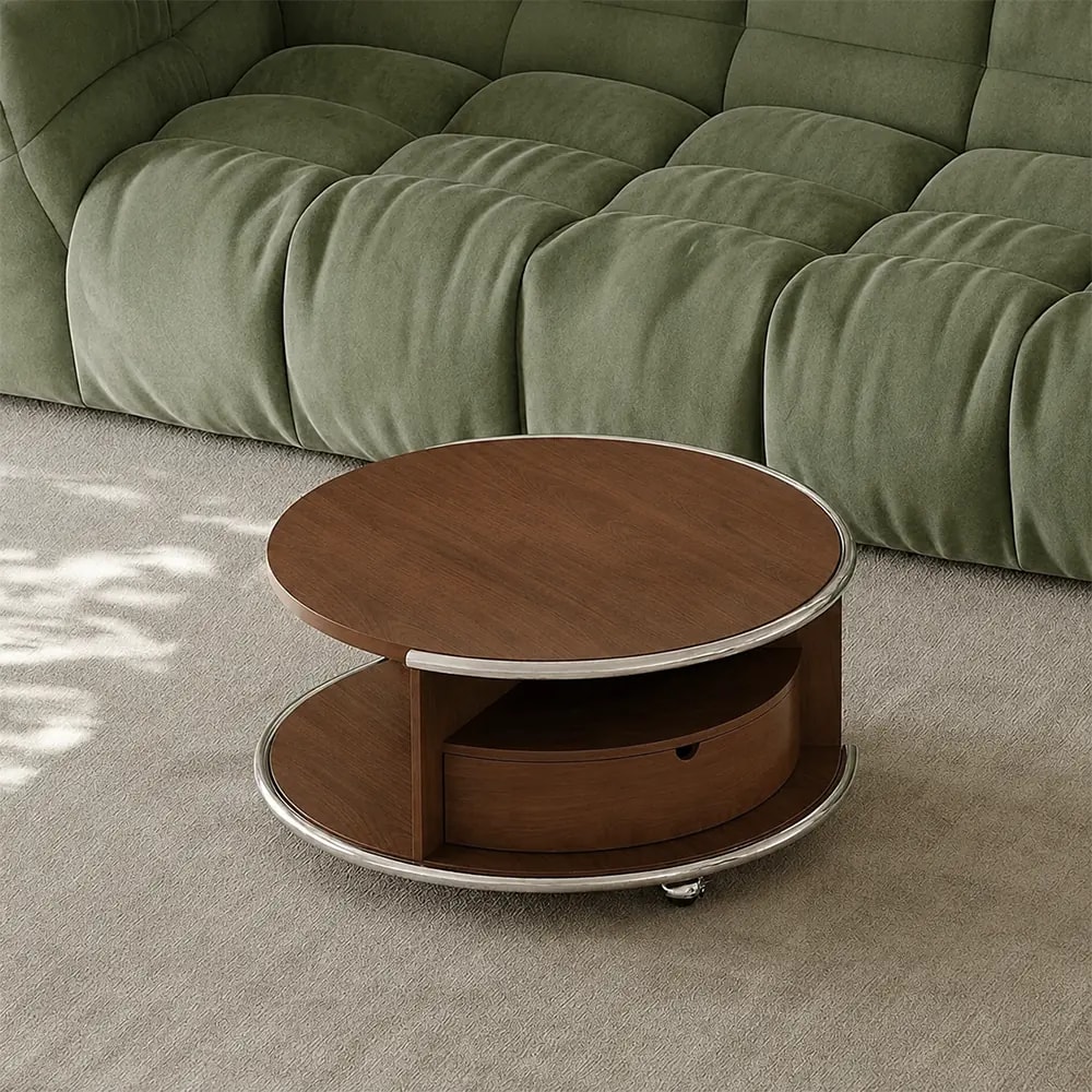 Mid-Century Round Cherry Coffee Table lifestyle 1