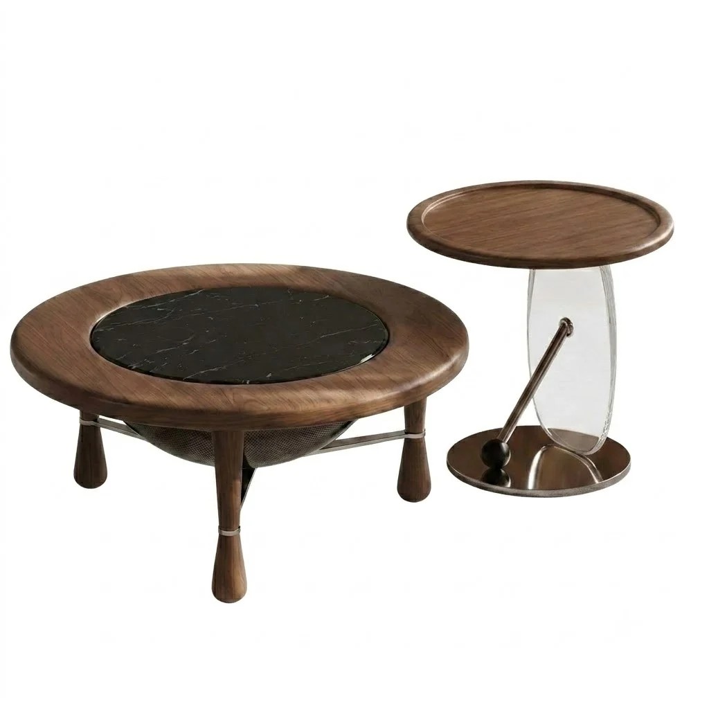 Round Solid Wood Floating Coffee Table Set lifestyle 1