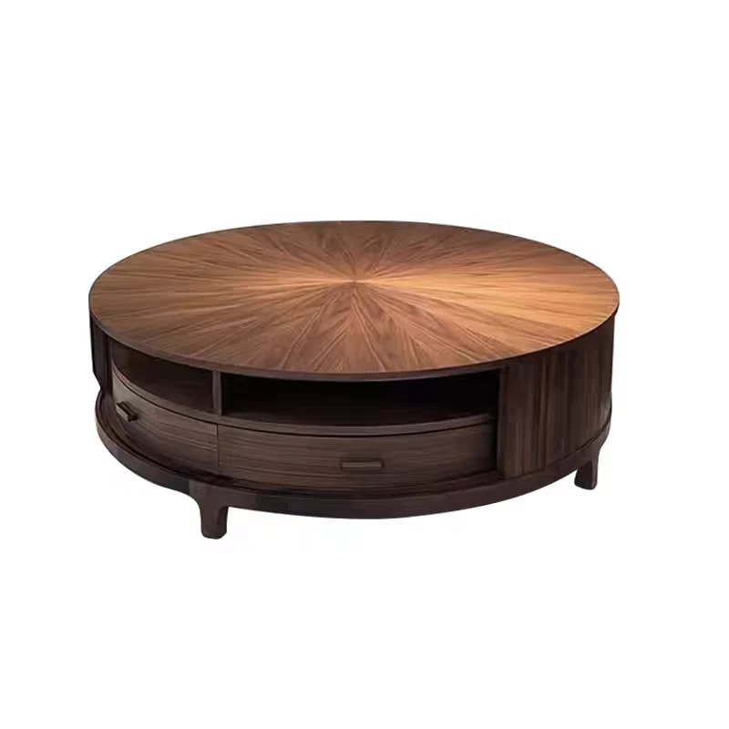 Round Solid Wood Storage Coffee Table lifestyle 1