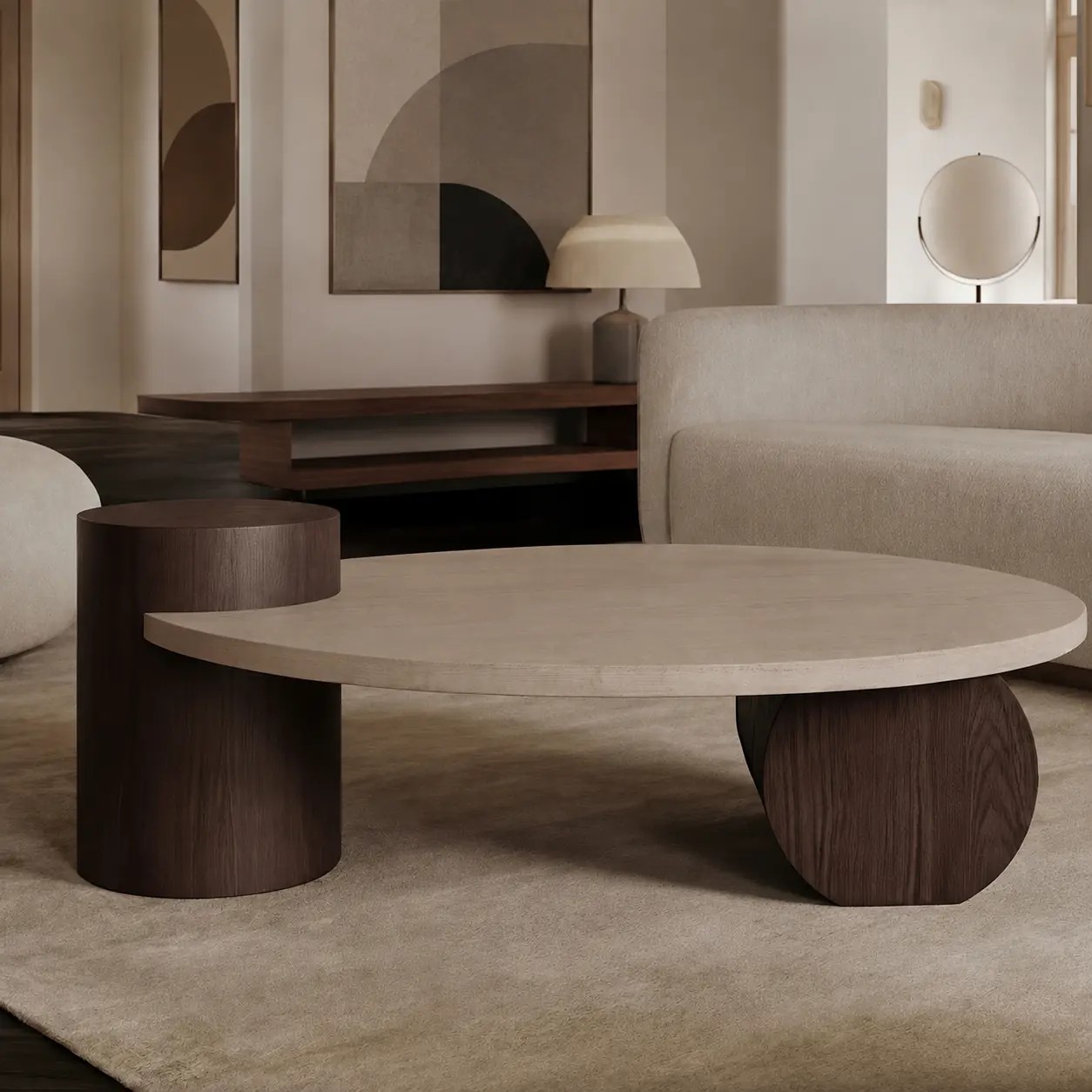 Round Travertine Coffee Table lifestyle 1