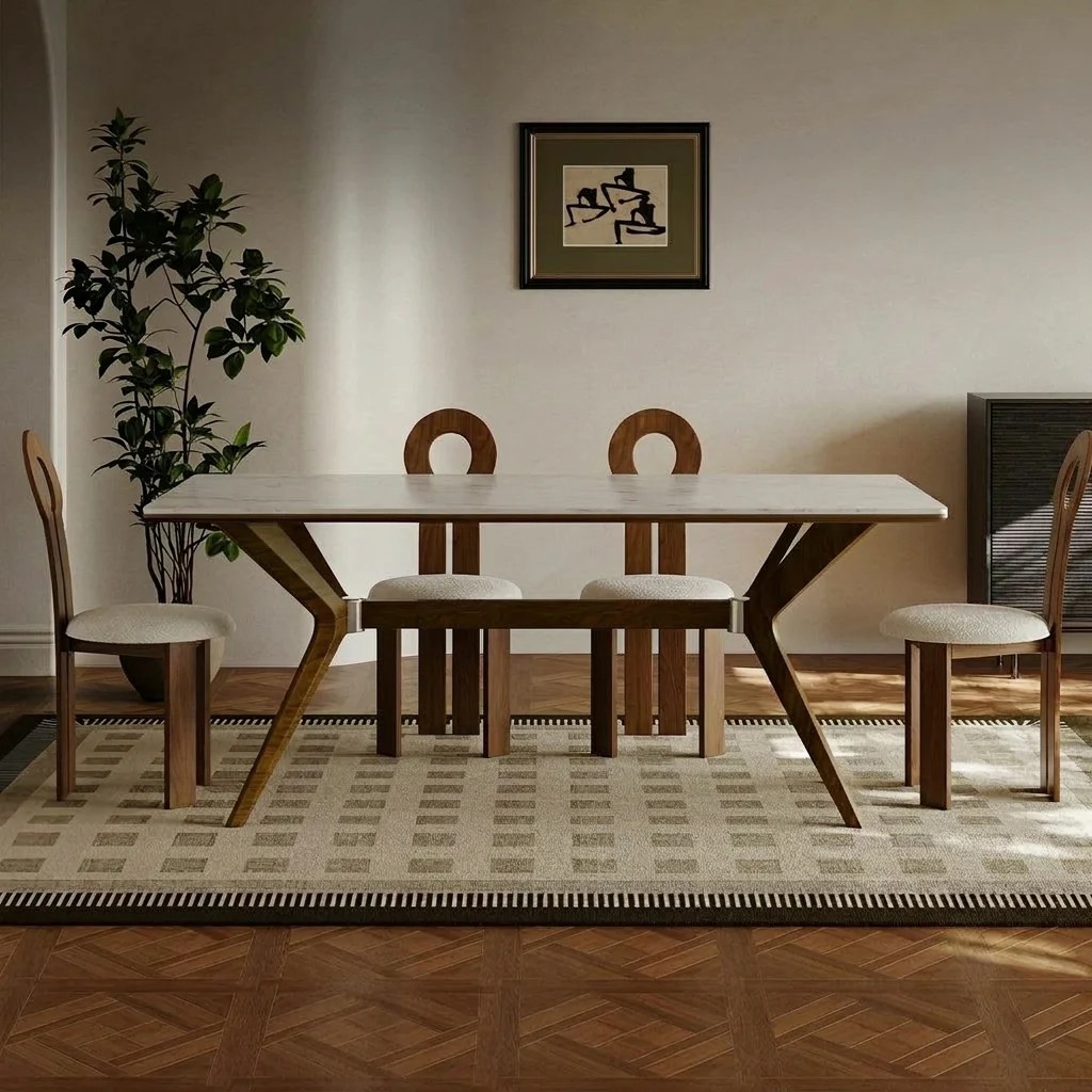 Mid-Century Ash Wood & Slate Dining Table lifestyle 1