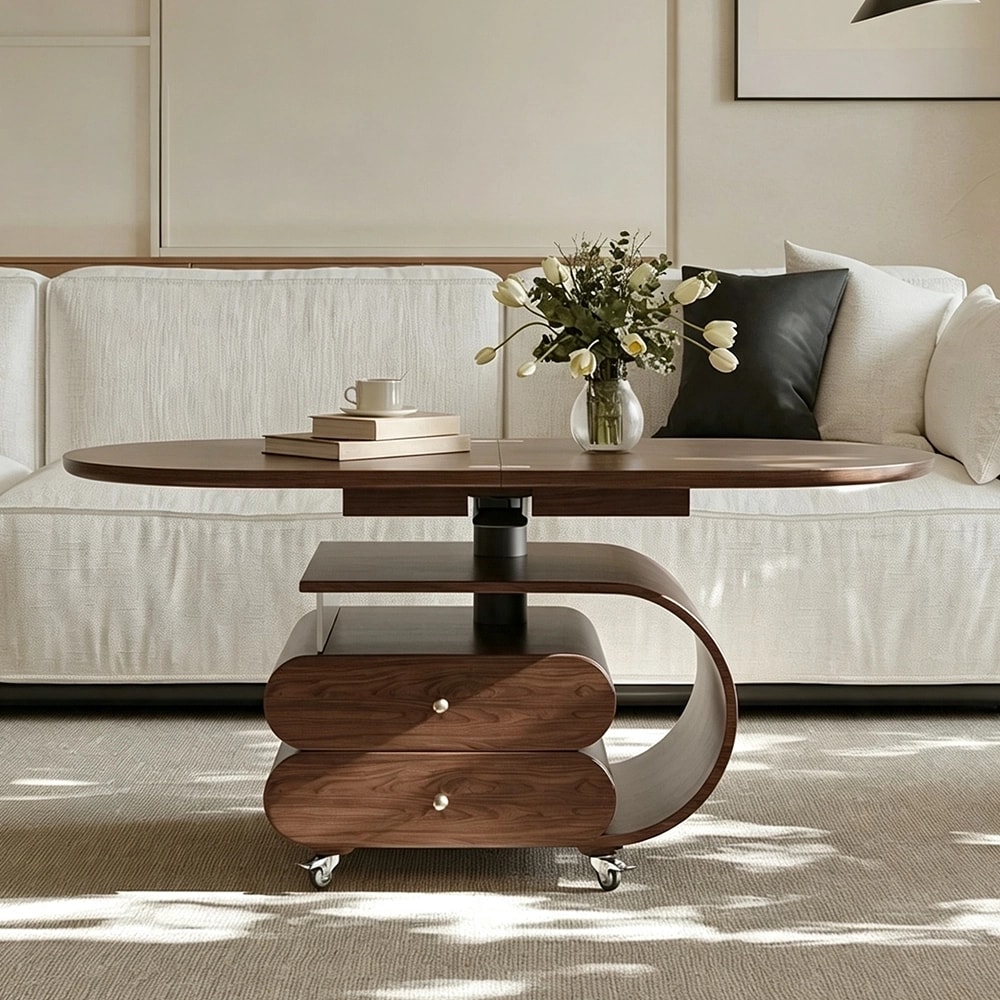 Oval Walnut Lift-Top Coffee Table lifestyle 1