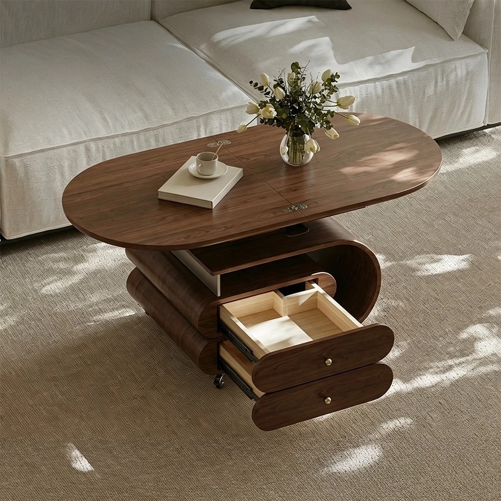 Oval Walnut Lift-Top Coffee Table lifestyle 3