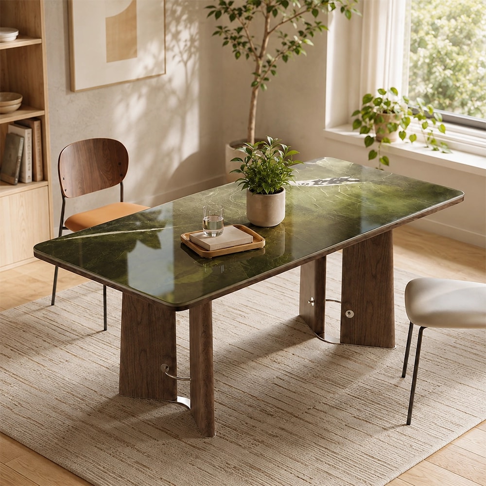 Avocado Green Marble Dining Table lifestyle 1