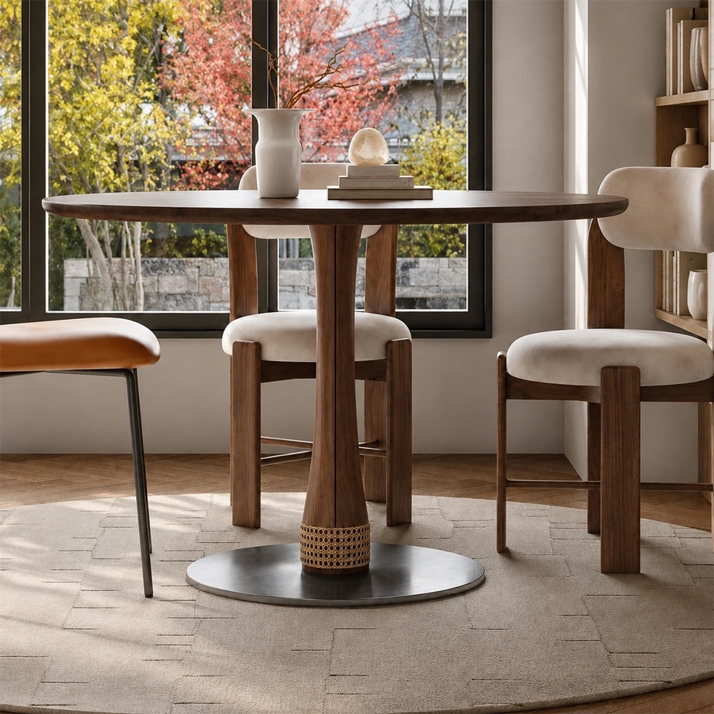 Walnut Veneer Round Dining Collection lifestyle 1