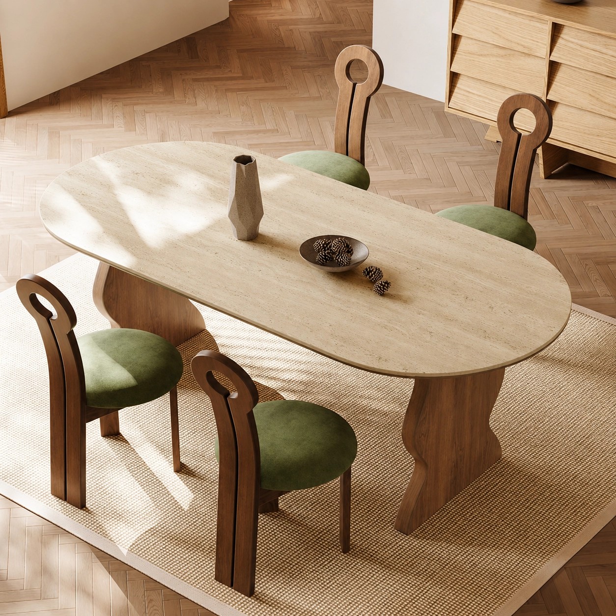 Travertine Ripple-Leg Dining Table lifestyle 1