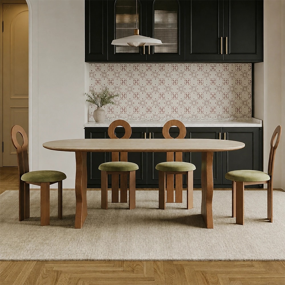 Oval Travertine & Ash Dining Table lifestyle 1