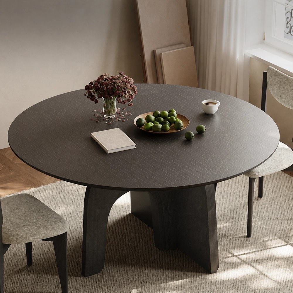 Round Oak Veneer Dining Table lifestyle 1