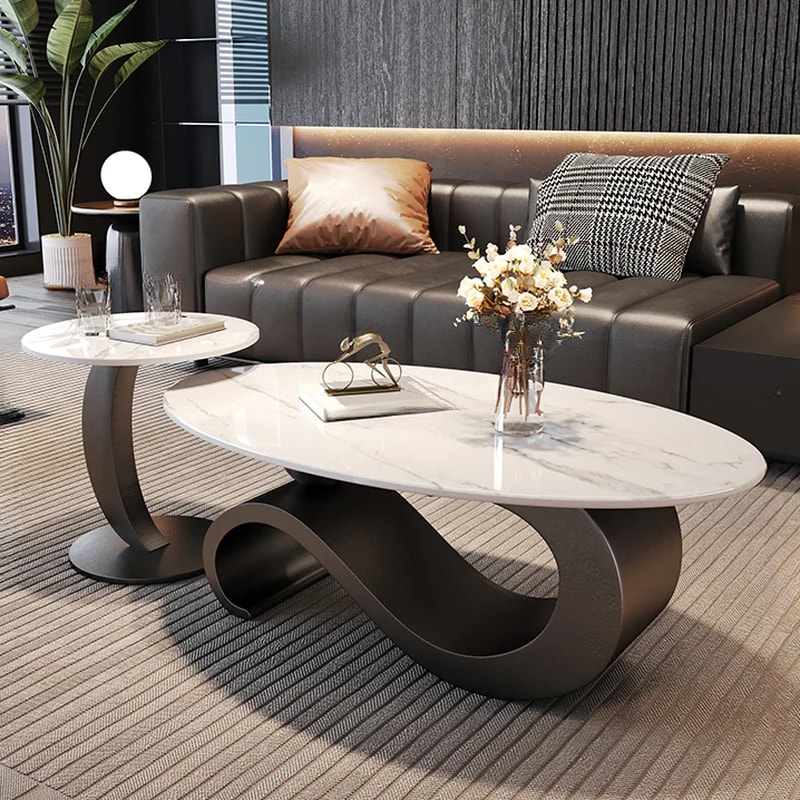 Elliptical Stone Top Coffee Table lifestyle 1