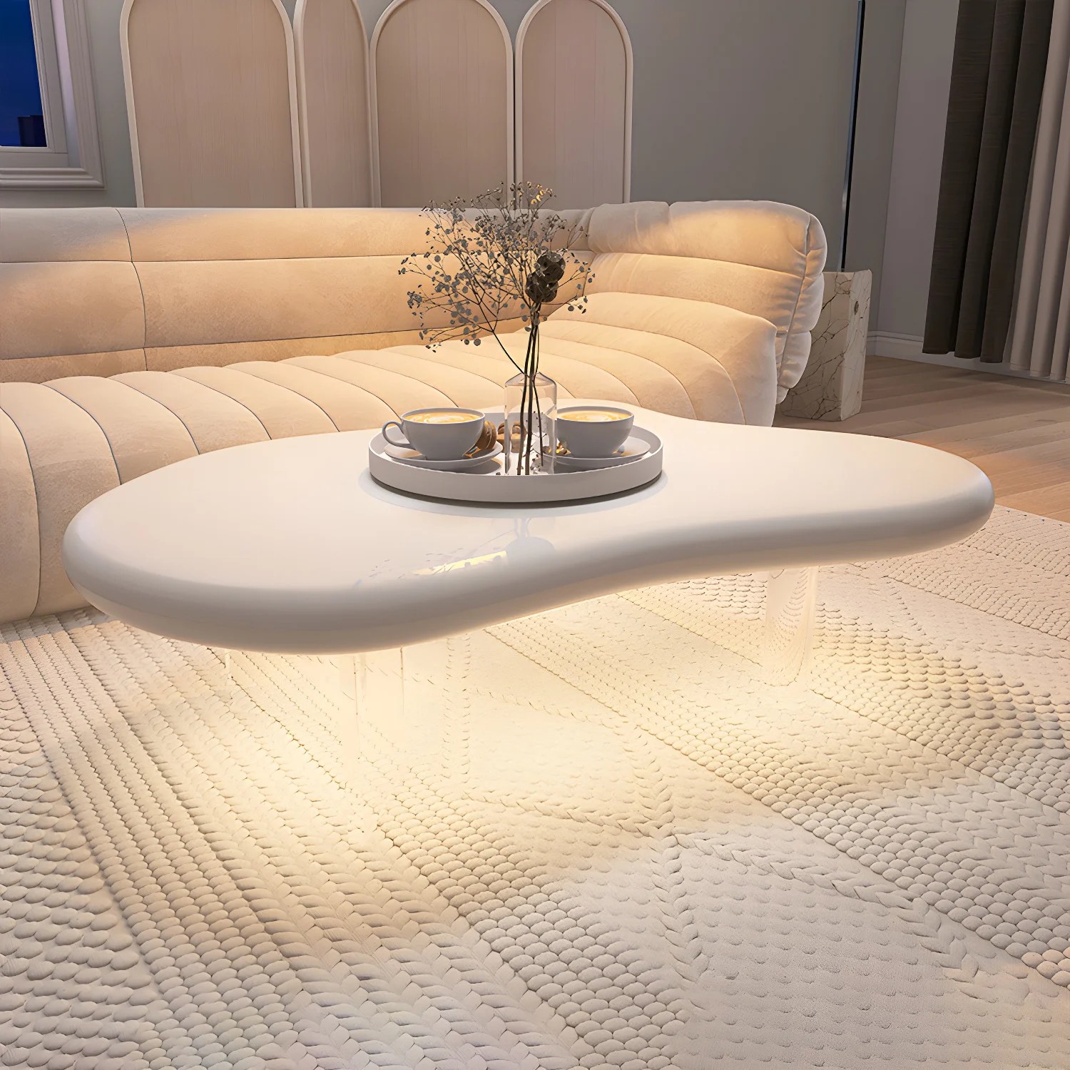 Free Form Coffee Table with Acrylic Legs lifestyle 1