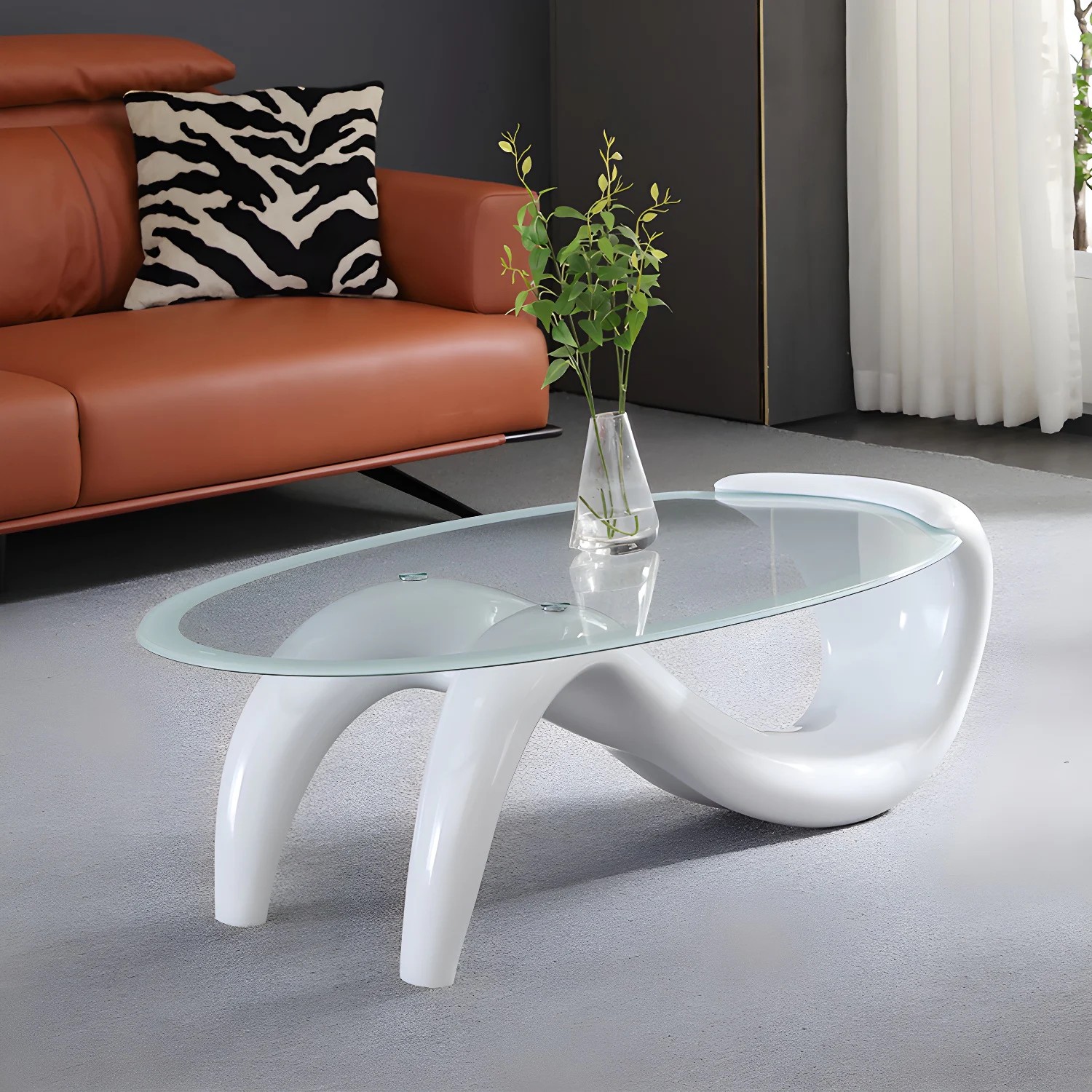Oval Glass & Steel Coffee Table lifestyle 1