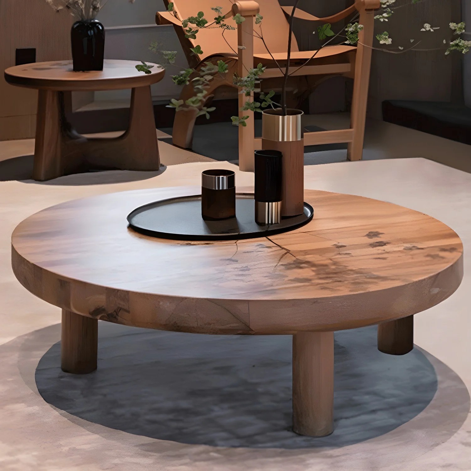 Three-Leg Round Wood Cocktail Table lifestyle 1