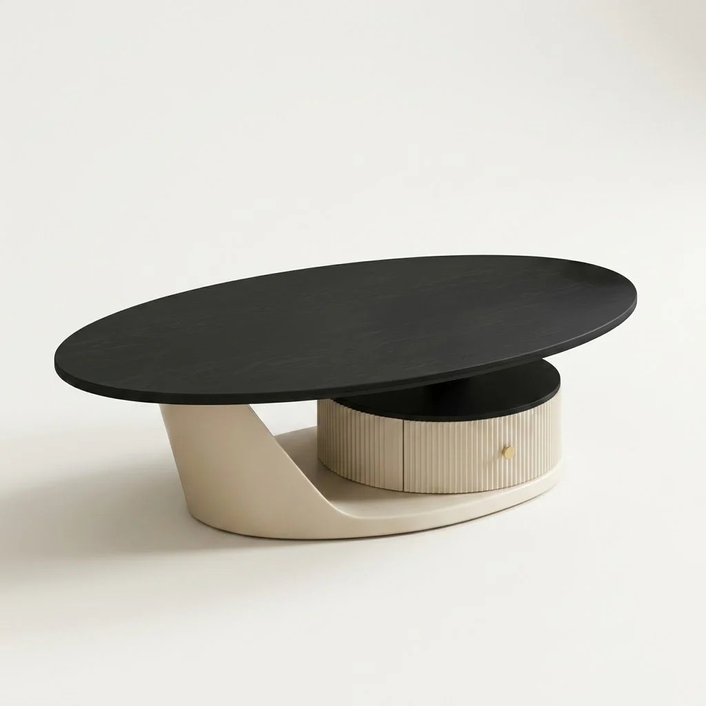 Natural Wood Oval Coffee Table lifestyle 1