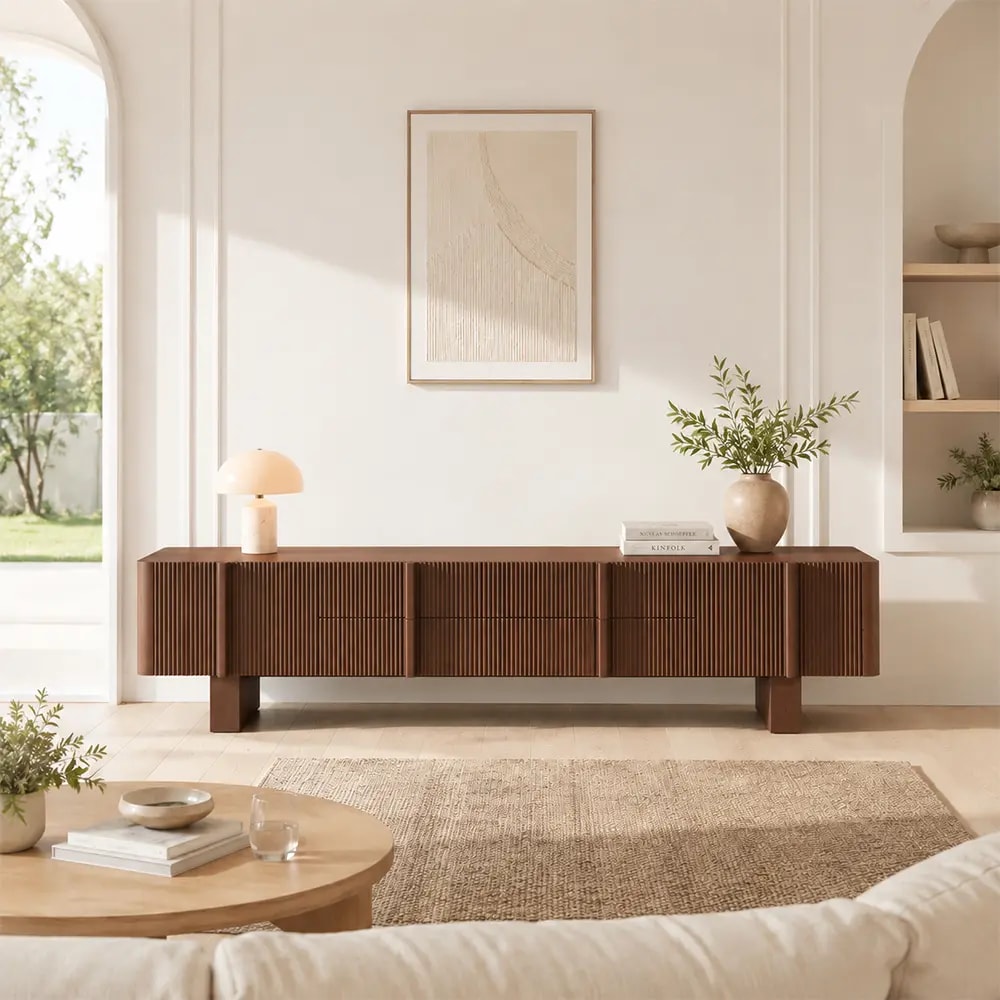 Minimalist Wood TV Stand lifestyle 1