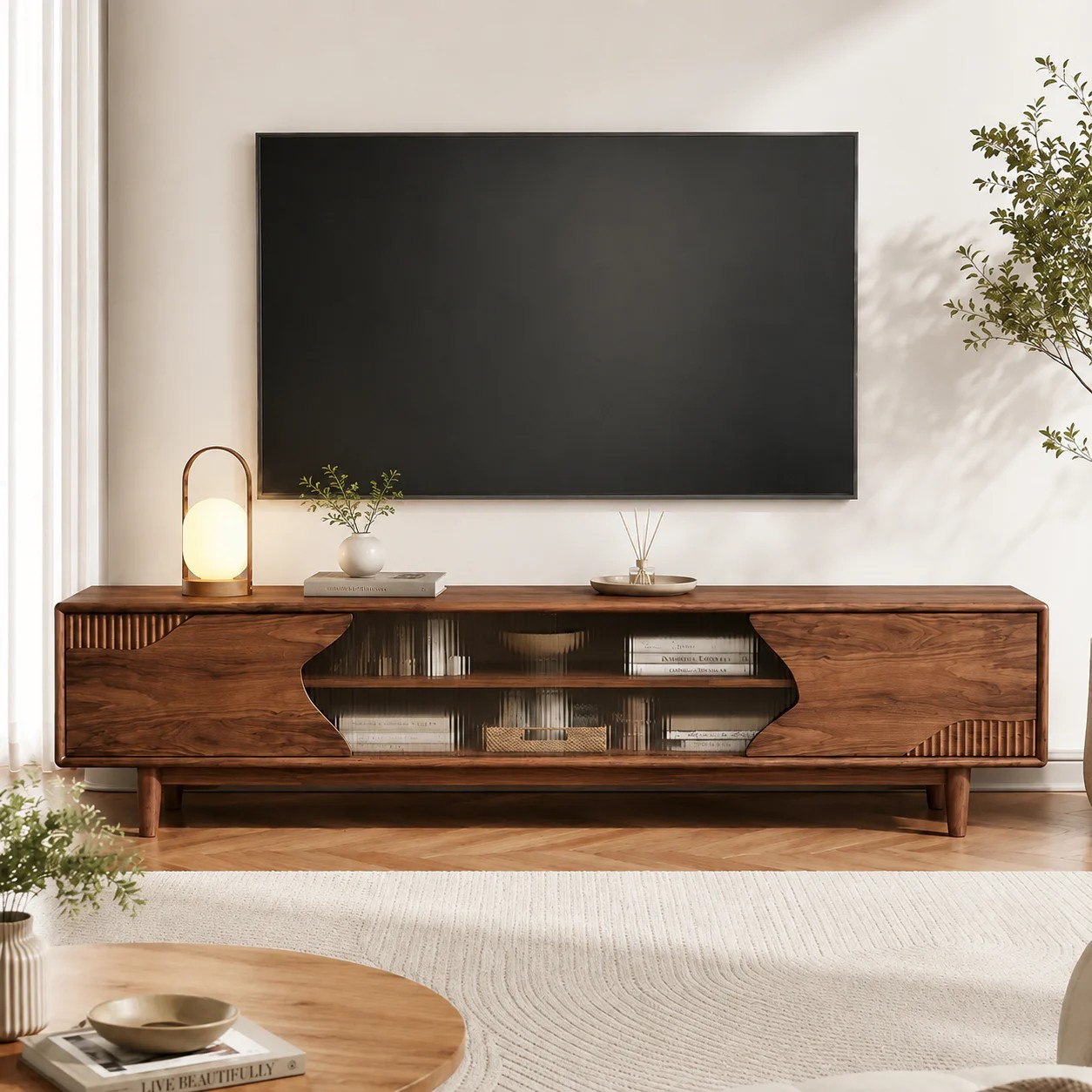 Mid-Century Walnut Media Console lifestyle 1