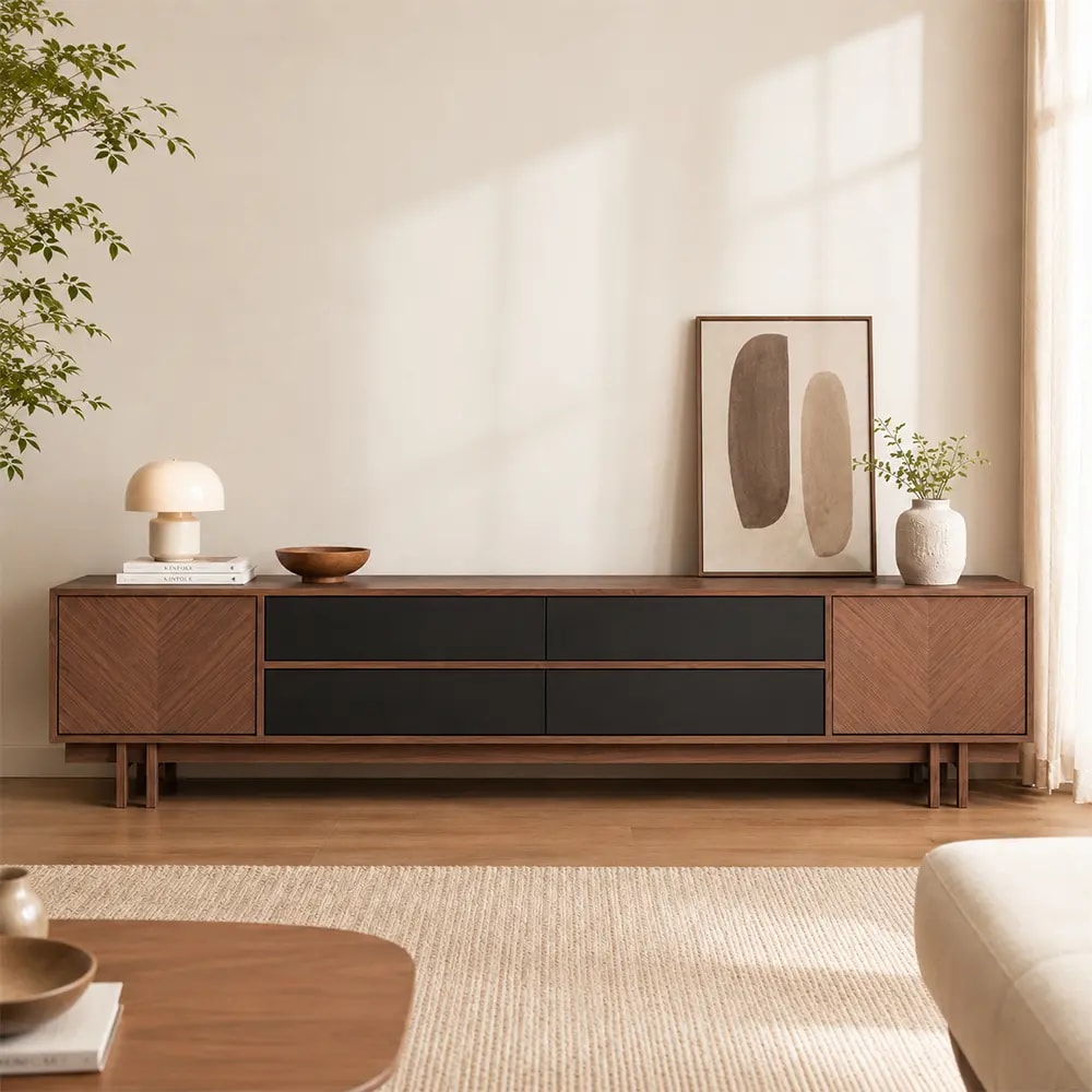 Walnut Color Block Media Console lifestyle 1