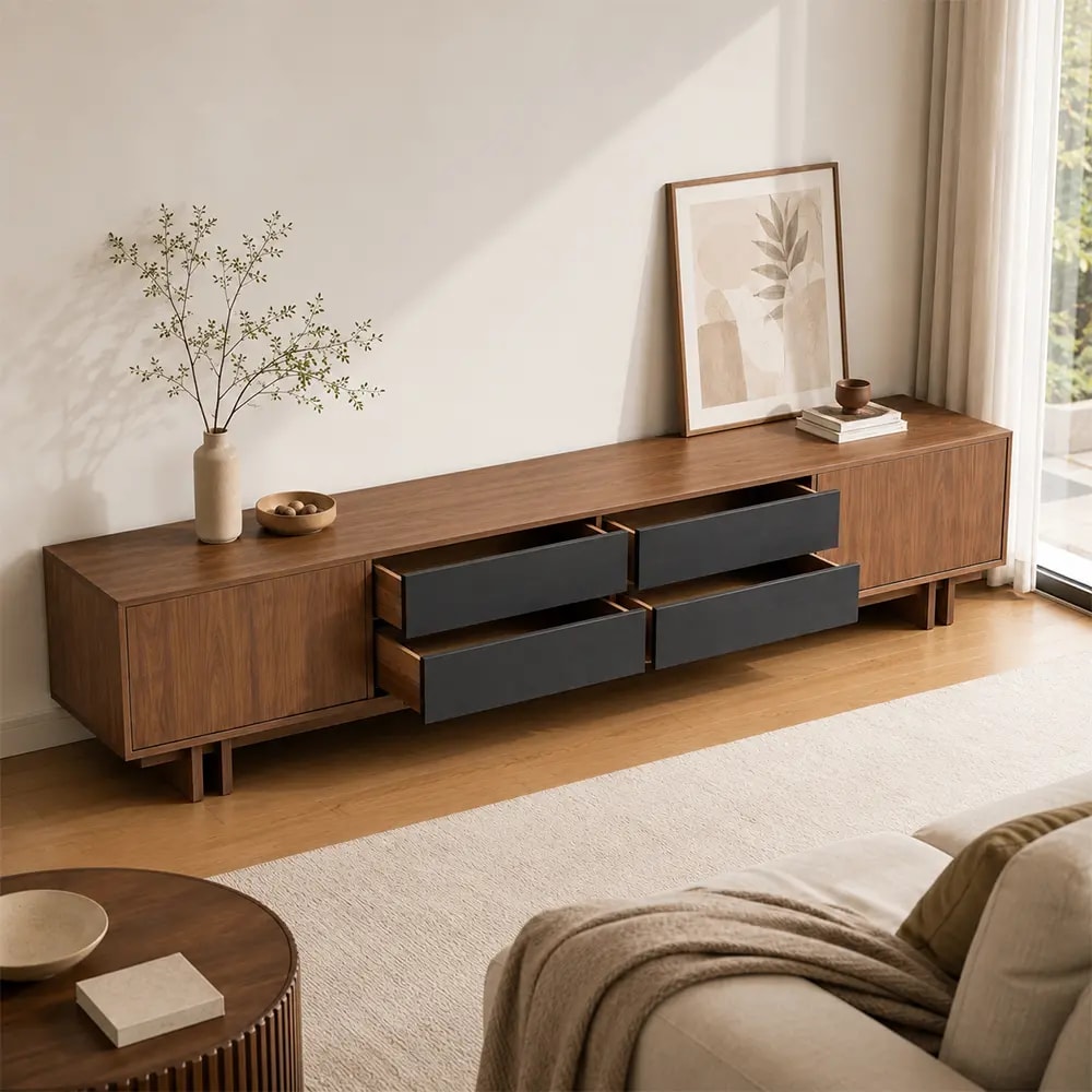 Walnut Color Block Media Console lifestyle 3