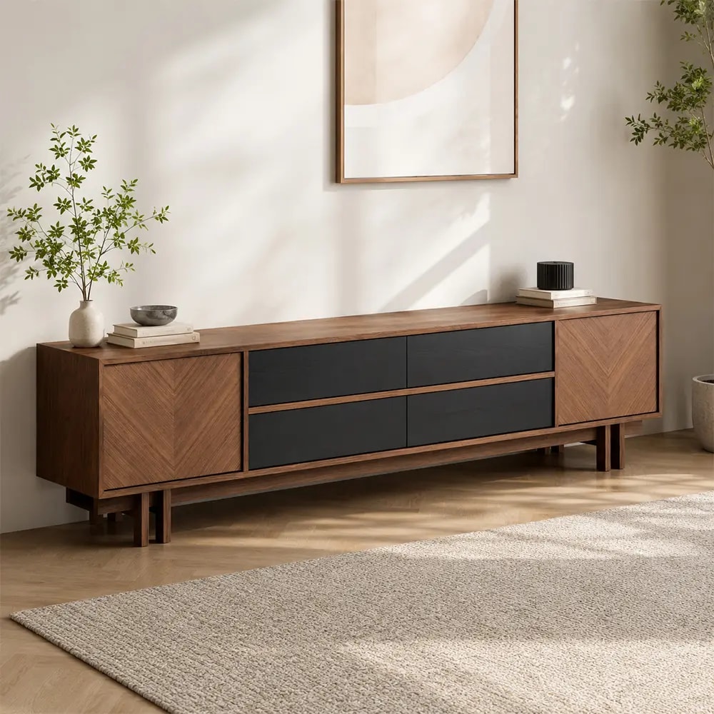 Walnut Color Block Media Console lifestyle 2