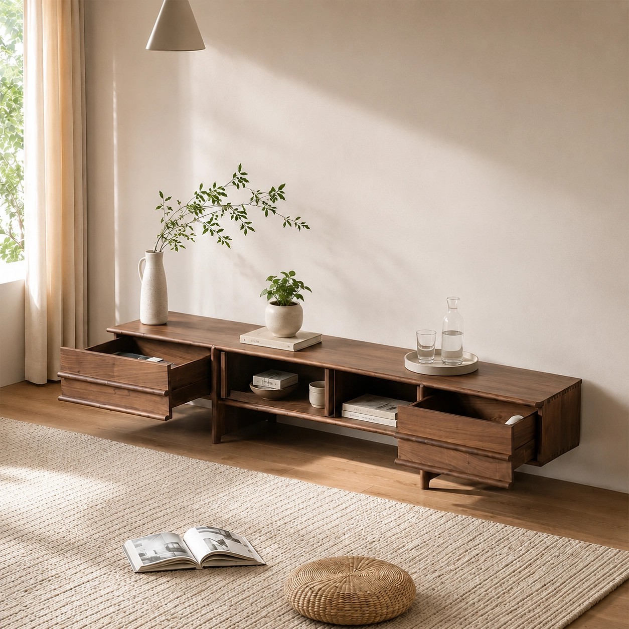Solid Wood Sliding Door Media Console lifestyle 3
