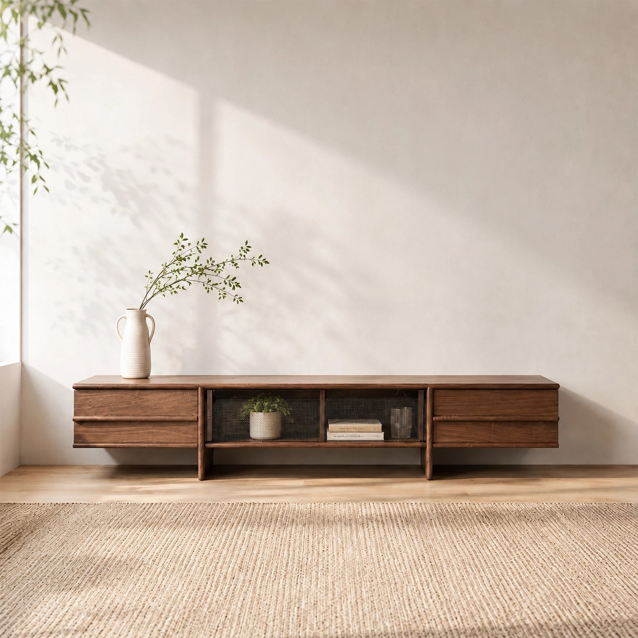 Solid Wood Sliding Door Media Console lifestyle 1
