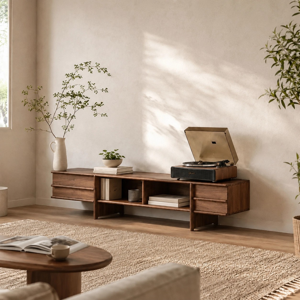 Solid Wood Sliding Door Media Console lifestyle 2