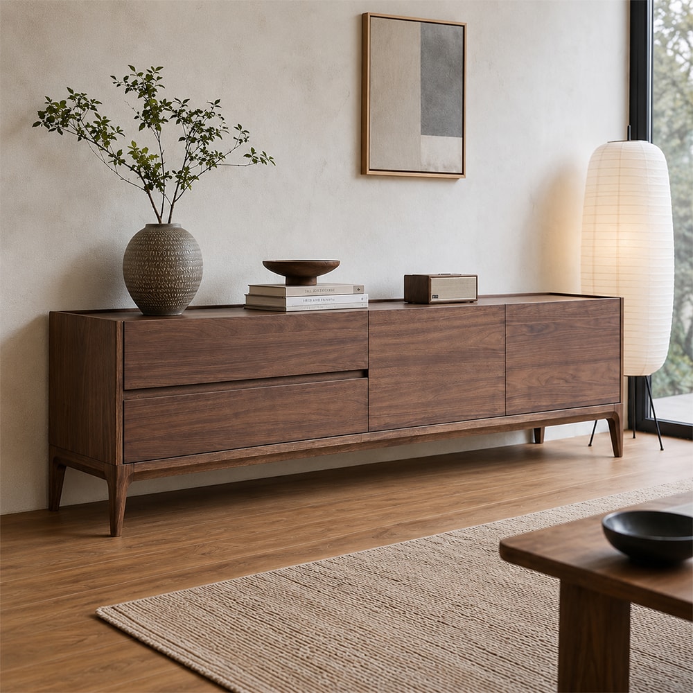Minimalist Black Walnut TV Stand lifestyle 2