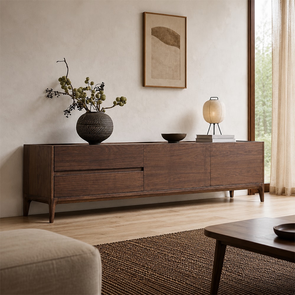 Minimalist Black Walnut TV Stand lifestyle 3