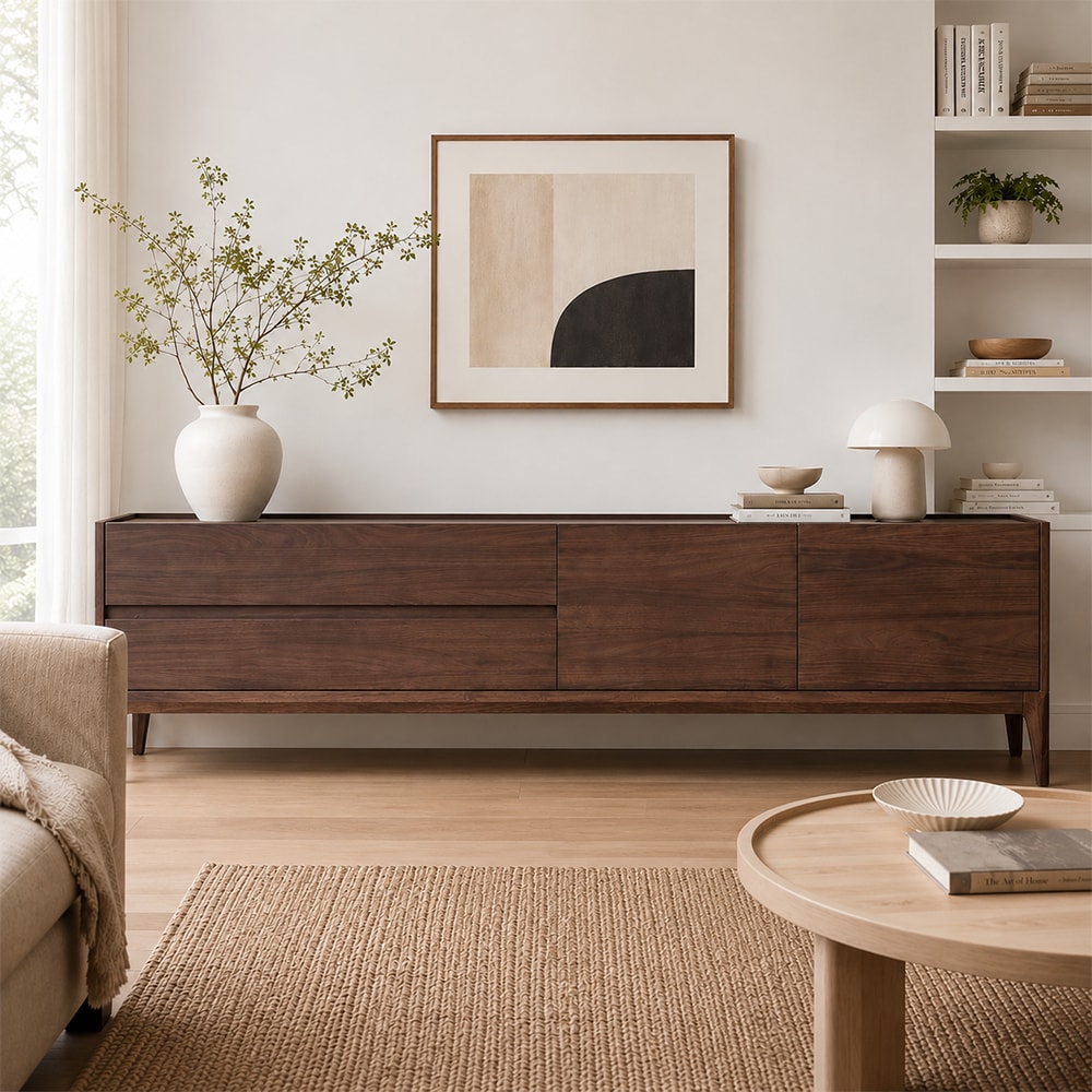 Minimalist Black Walnut TV Stand lifestyle 1