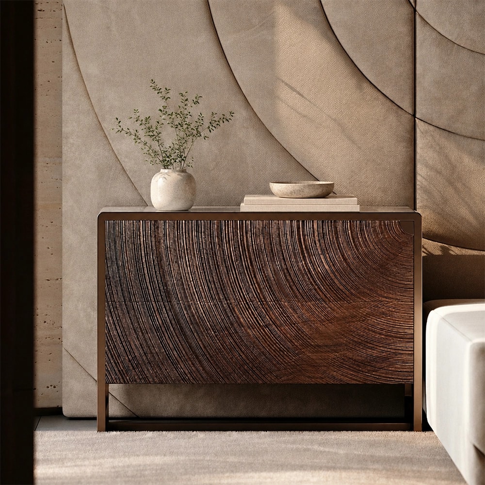 Carved Wood & Marble Nightstand lifestyle 1