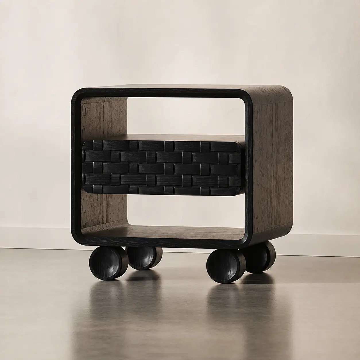 Black Retro Woven Nightstand lifestyle 1