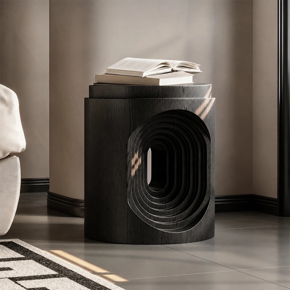 Black Round Wabi-sabi Nightstand lifestyle 1