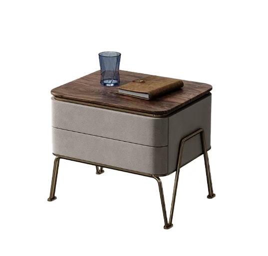 Geometric Nightstand, Wood or Stone Top lifestyle 1