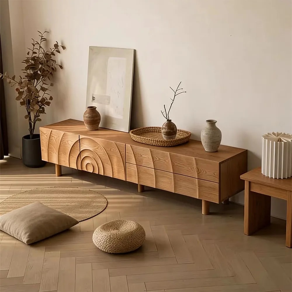 Red Oak & Light finish Media Console lifestyle 2