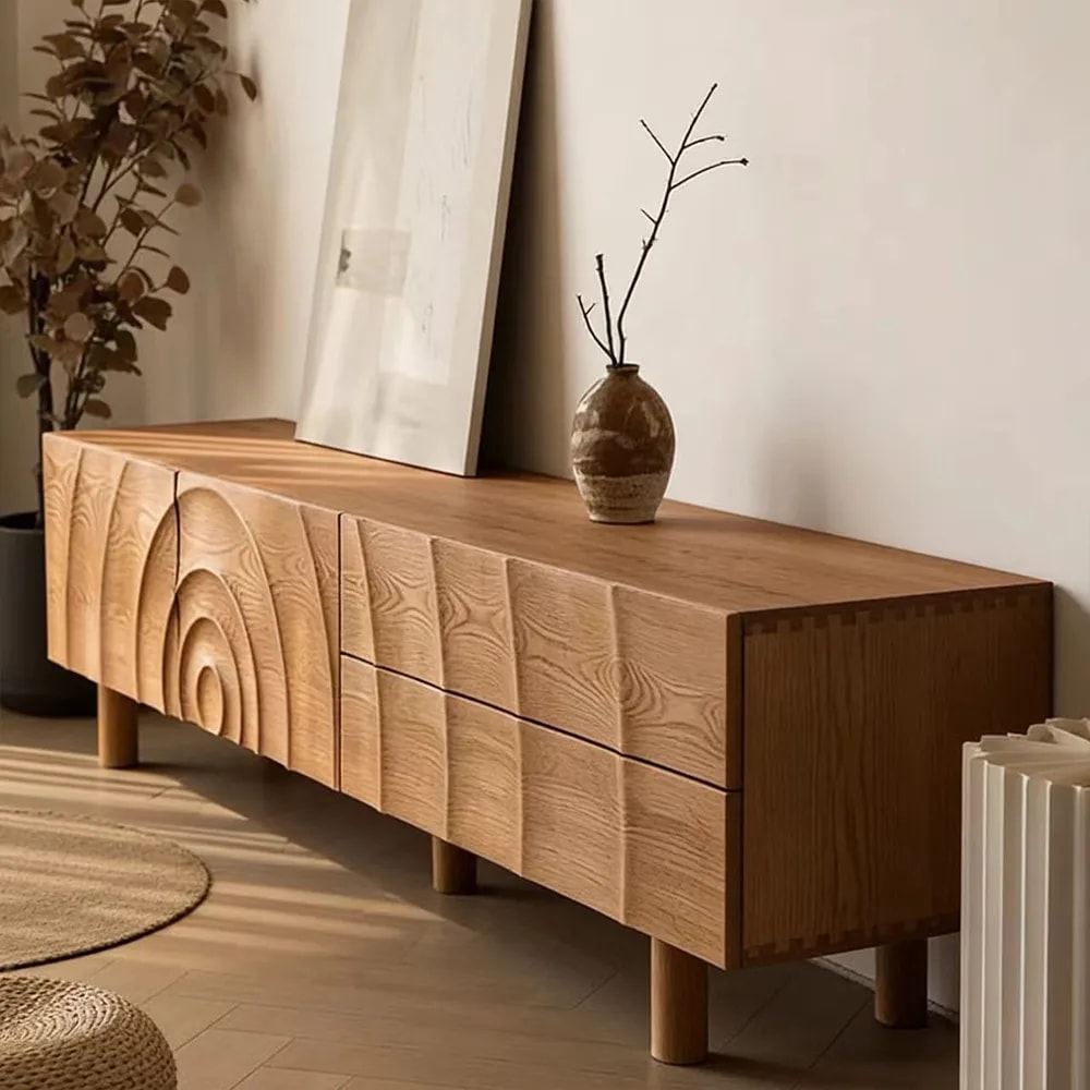 Red Oak & Light finish Media Console lifestyle 3