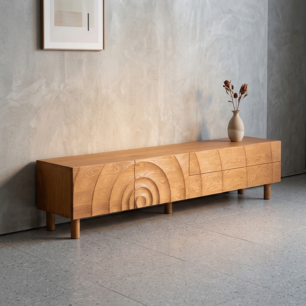 Red Oak & Light finish Media Console lifestyle 1