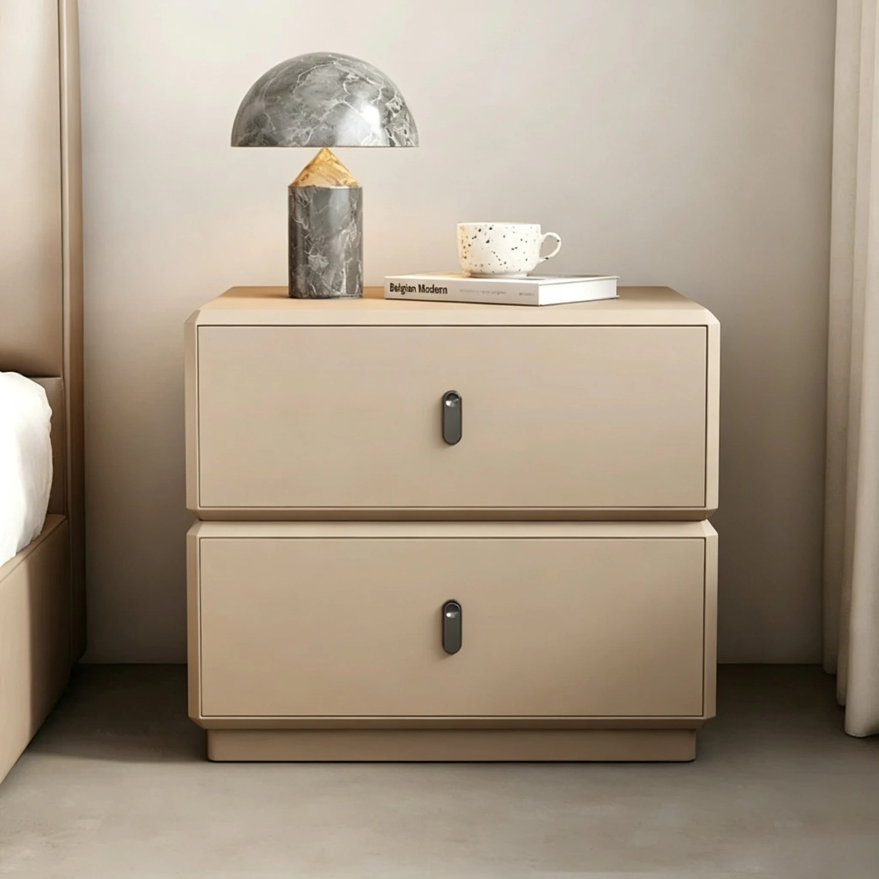 Two-Tiered Faux Leather Nightstand lifestyle 1