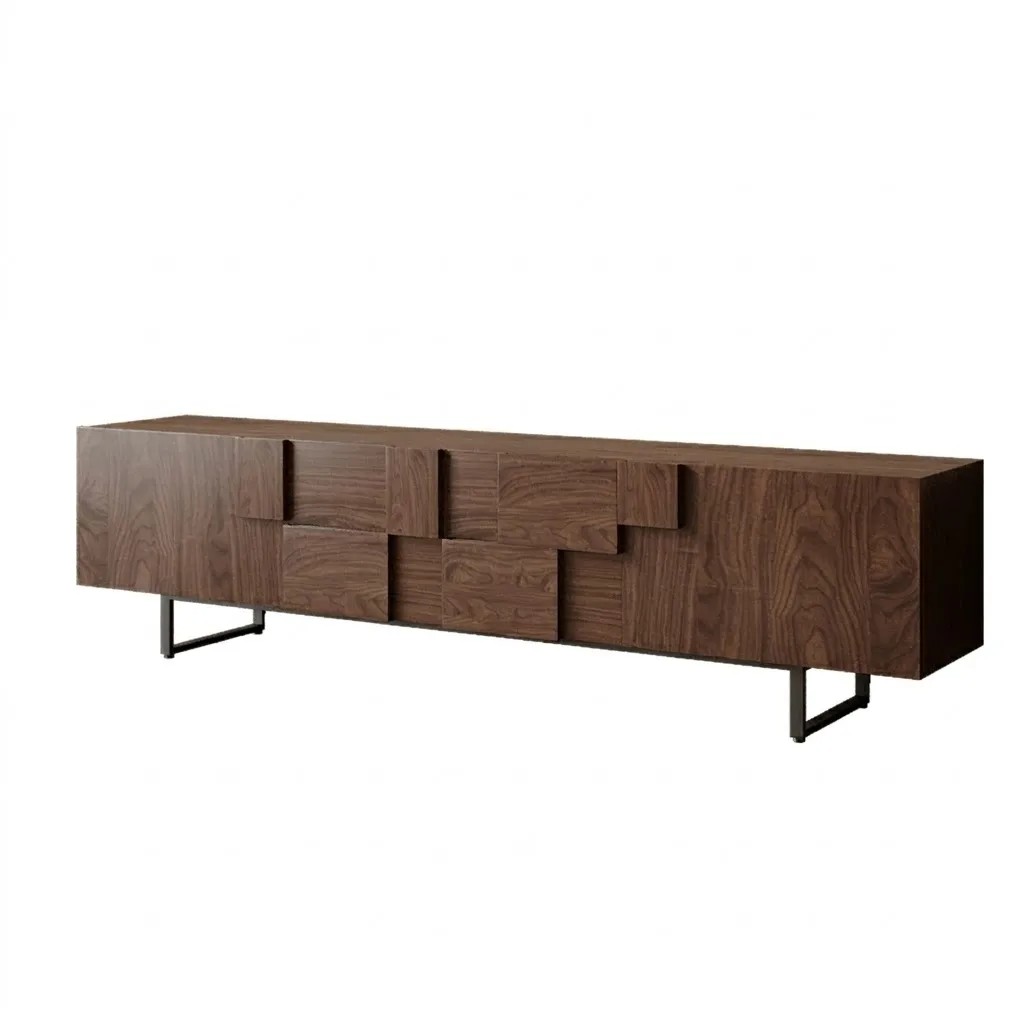 Staggered Block TV Console, Walnut lifestyle 1