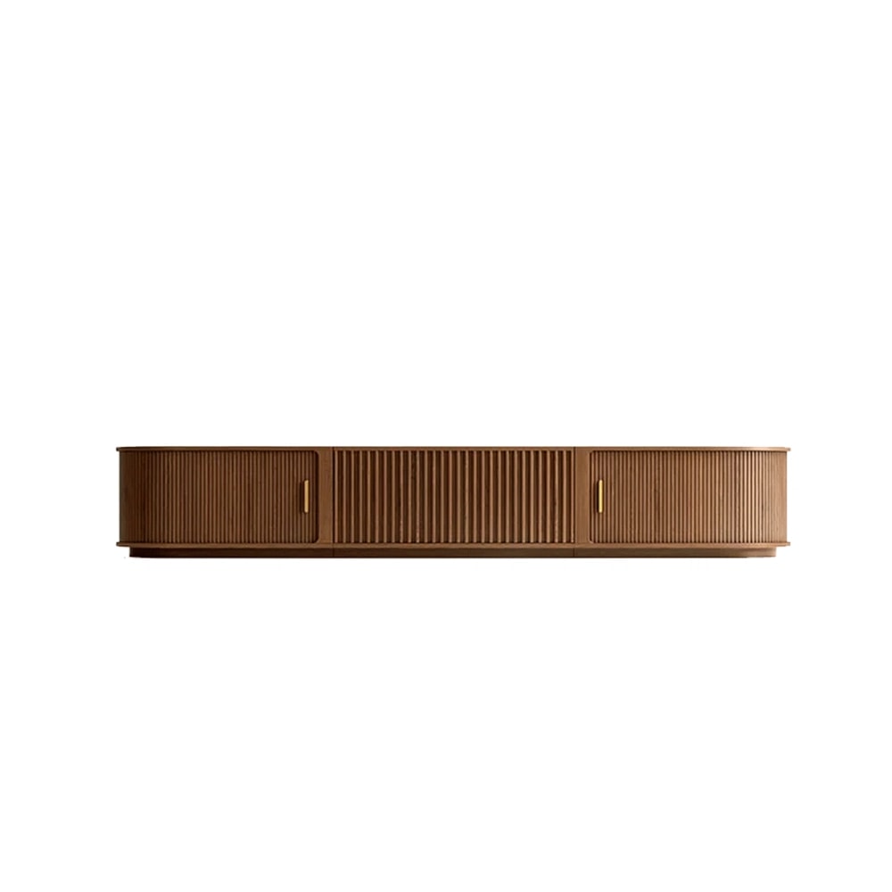 Curved Walnut Retractable TV Cabinet lifestyle 1